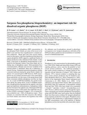 Sargasso Sea Phosphorus Biogeochemistry: an Important Role for Dissolved Organic Phosphorus (DOP)