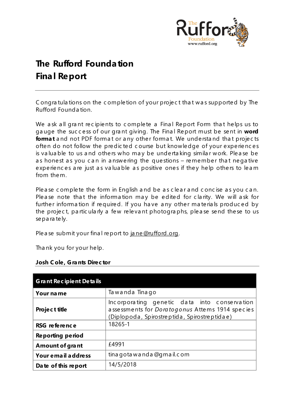 The Rufford Foundation Final Report