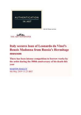 Italy Secures Loan of Leonardo Da Vinci's Benois Madonna From