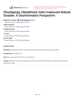Dhauliganga, Uttarakhand, India Coalescent Natural Disaster: a Geoinformatics Perspective