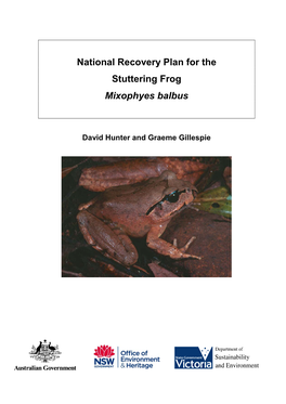 National Recovery Plan for the Stuttering Frog Mixophyes Balbus