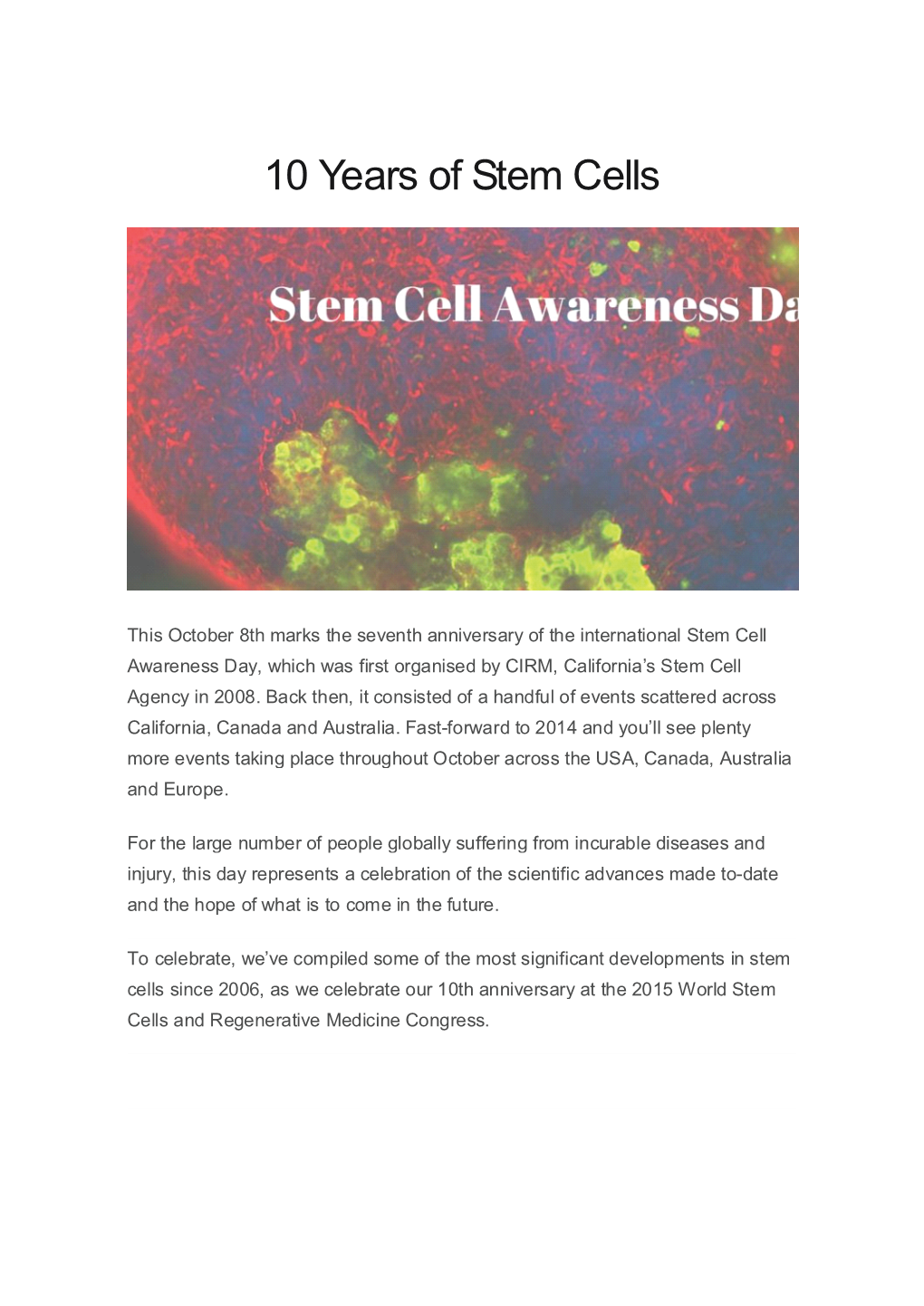 10 Years of Stem Cells.Pdf