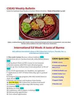 CSEAS Weekly Bulletin International Ed Week