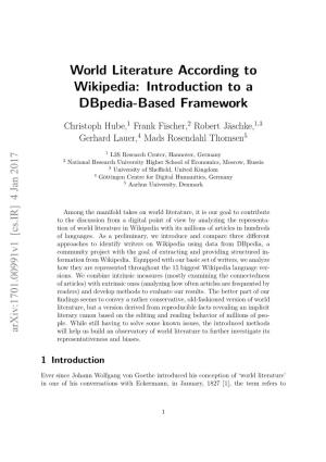 World Literature According to Wikipedia: Introduction to a Dbpedia-Based Framework