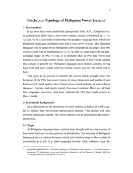 Diachronic Typology of Philippine Vowel Systems*