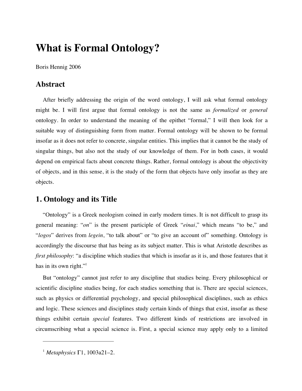What Is Formal Ontology?