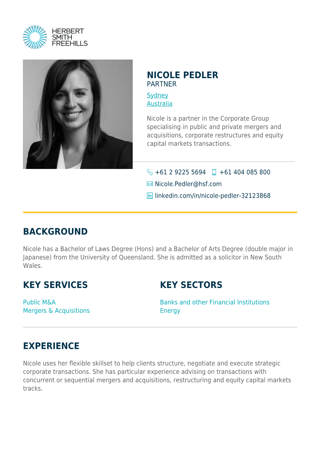 NICOLE PEDLER PARTNER Sydney Australia