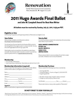 2011 Hugo Awards Final Ballot and John W