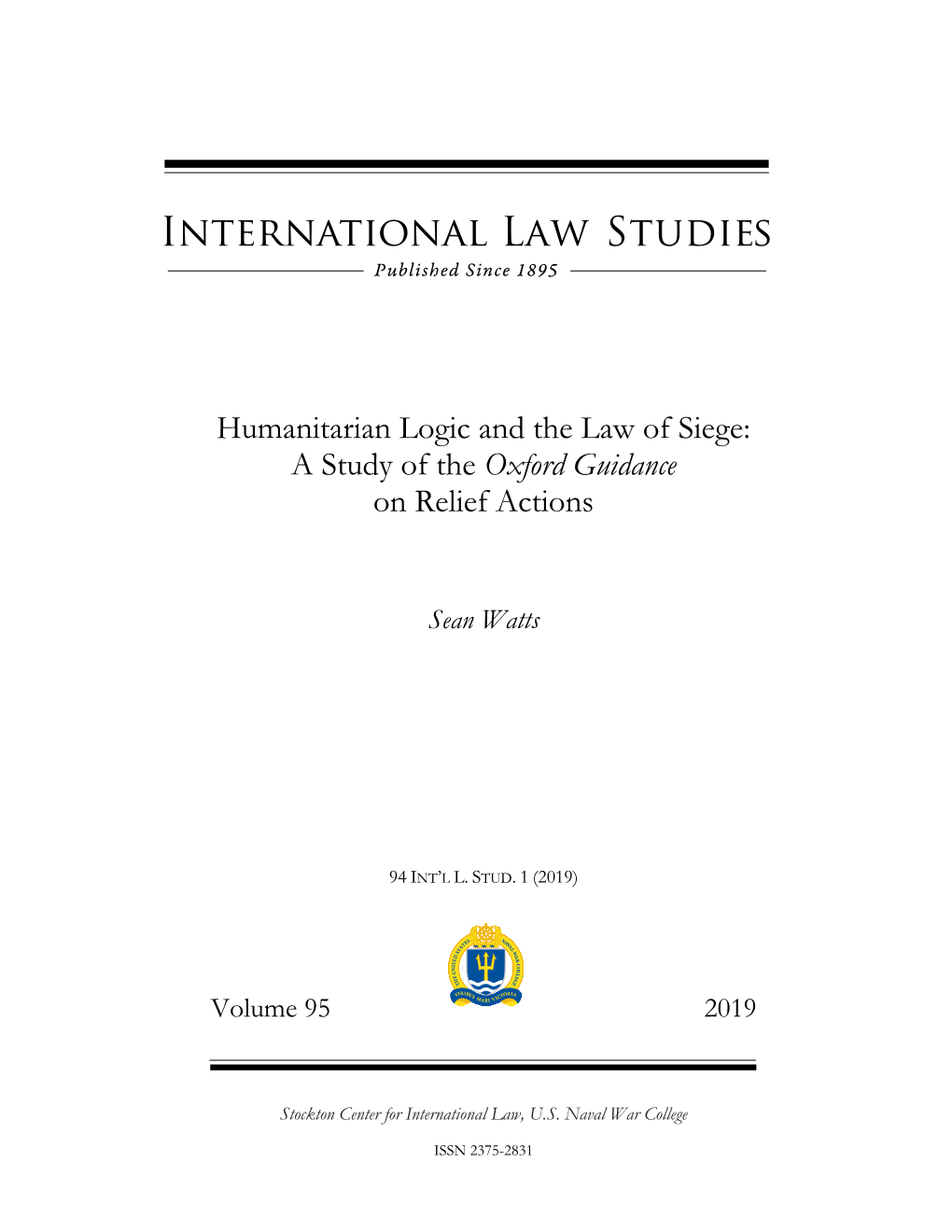 Humanitarian Logic and the Law of Siege: a Study of the Oxford Guidance on Relief Actions