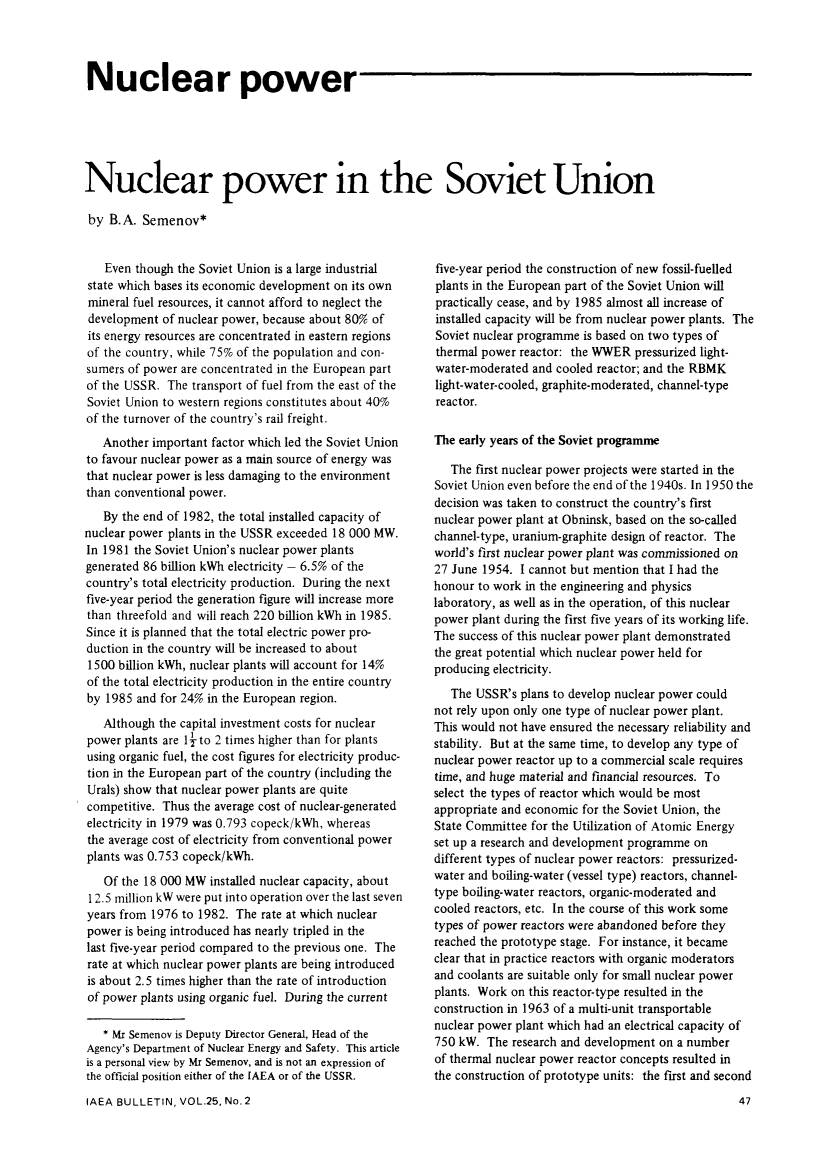 Nuclear Power in the Soviet Union by B.A