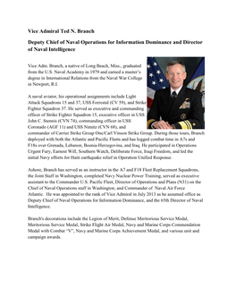 Vice Admiral Ted N. Branch Deputy Chief of Naval Operations For