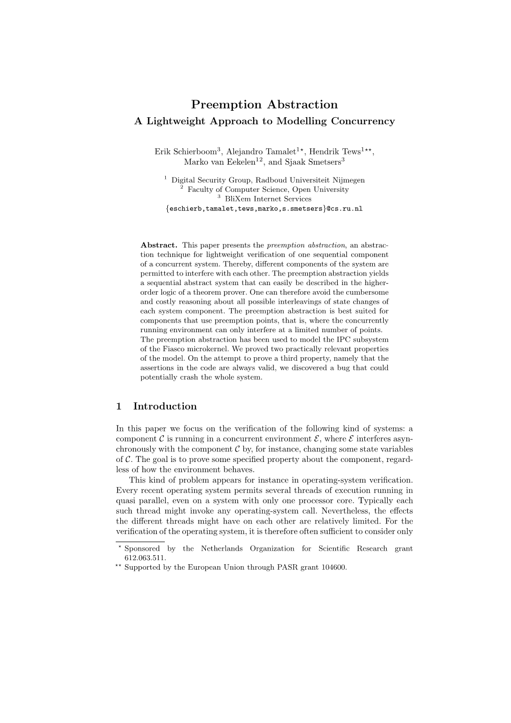 Preemption Abstraction a Lightweight Approach to Modelling Concurrency