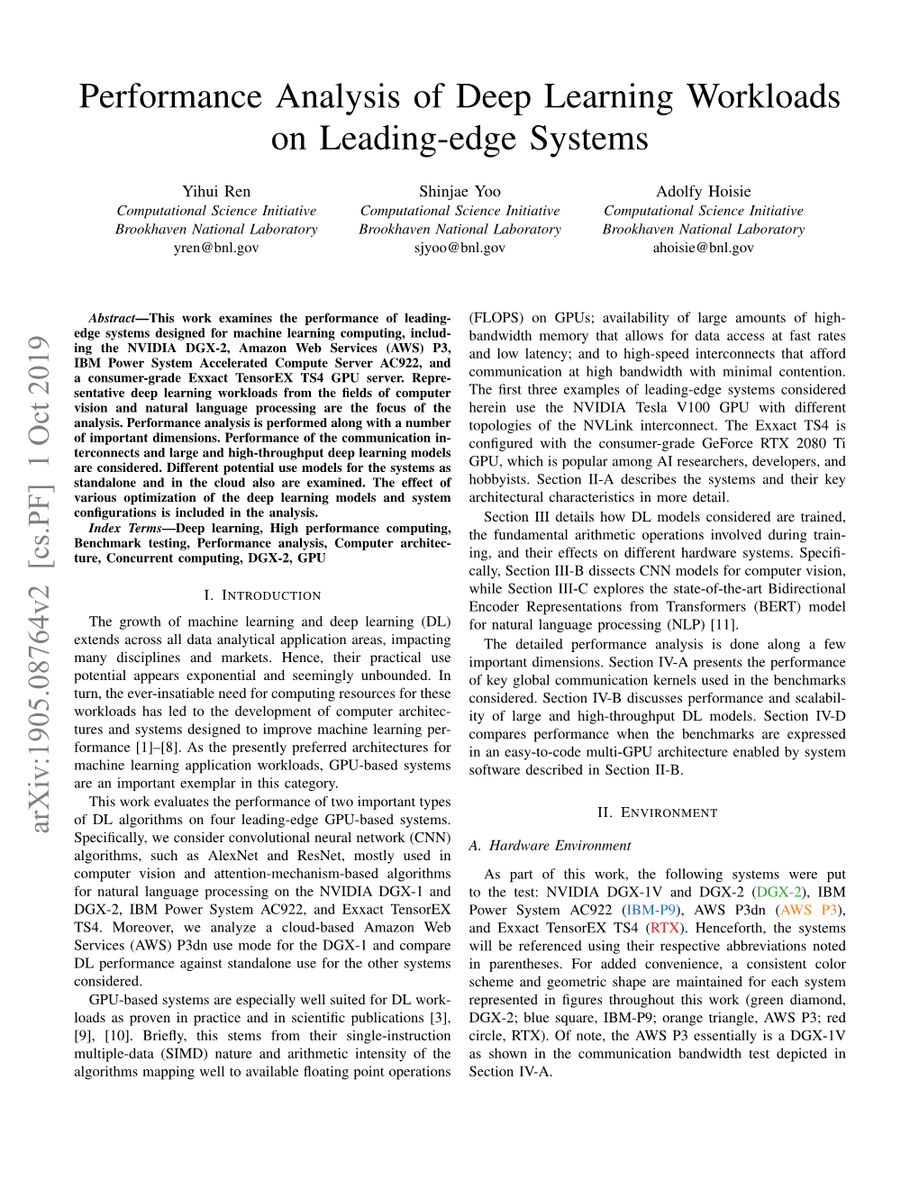 Performance Analysis of Deep Learning Workloads on Leading-Edge Systems