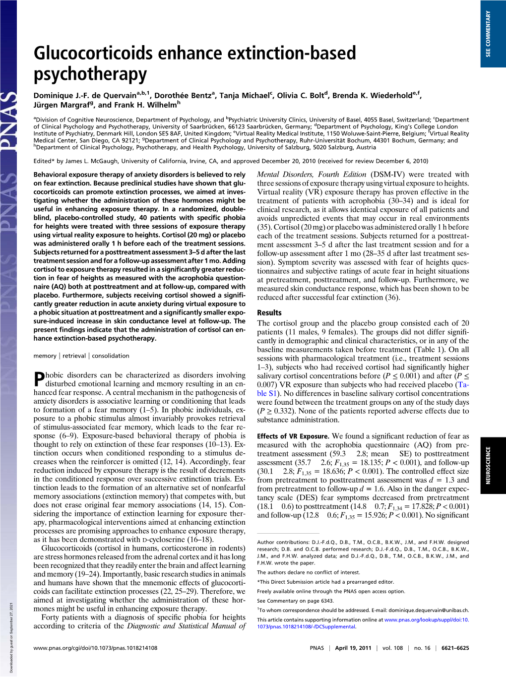 Glucocorticoids Enhance Extinction-Based Psychotherapy