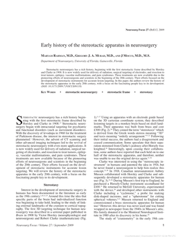 Early History of the Stereotactic Apparatus in Neurosurgery
