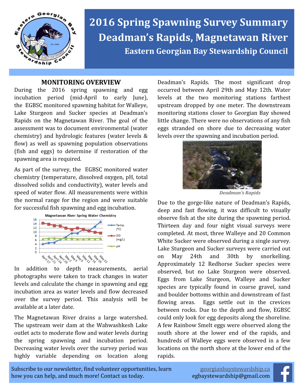 2016 Spring Spawning Survey Summary Deadman's Rapids