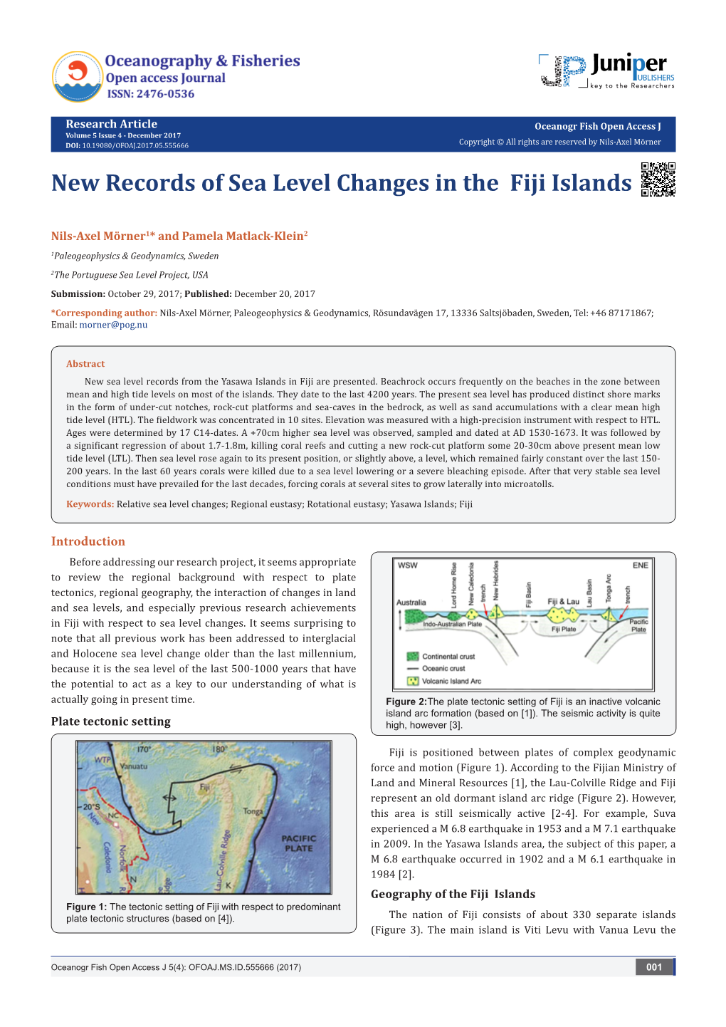 New Records of Sea Level Changes in the Fiji Islands