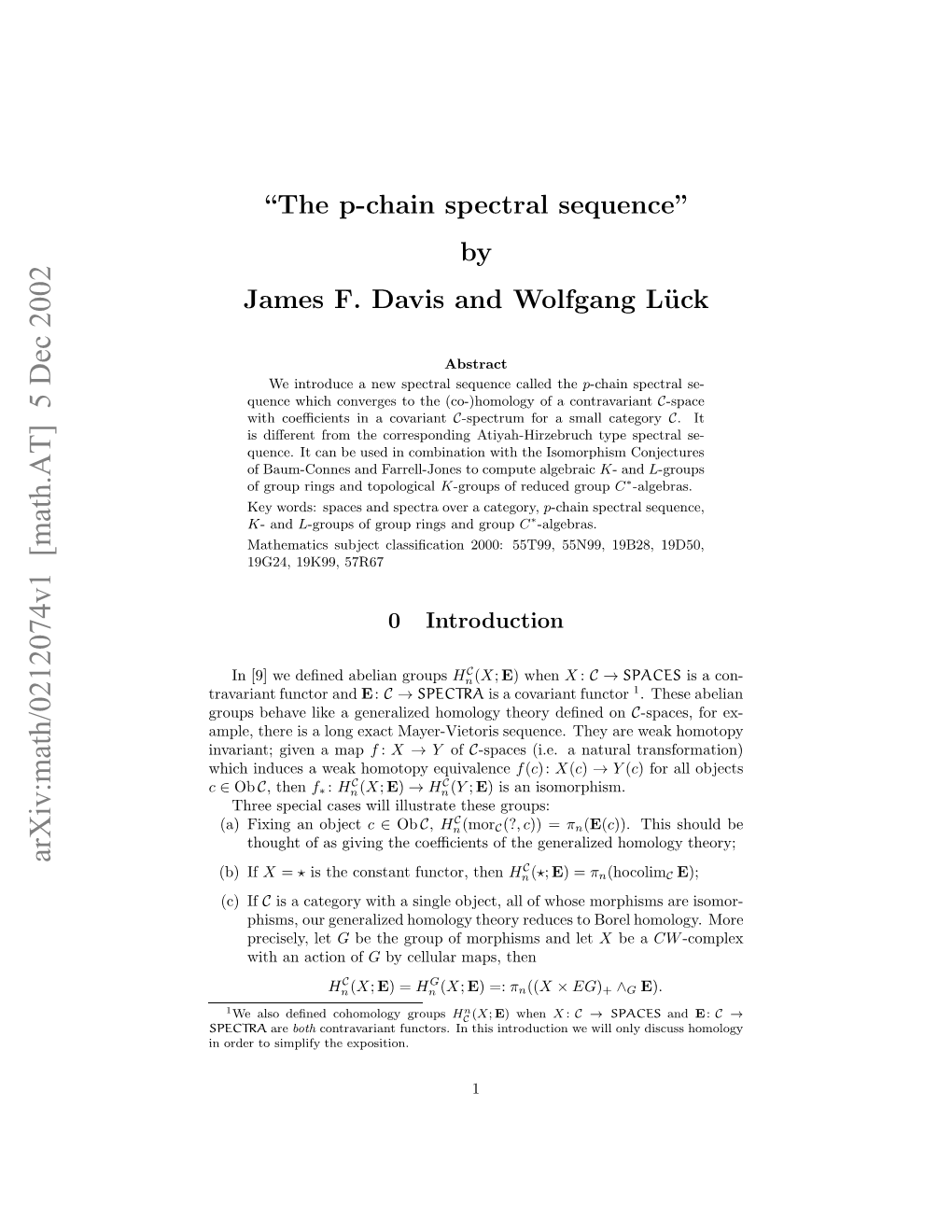 “The P-Chain Spectral Sequence” by James F. Davis and Wolfgang Lück