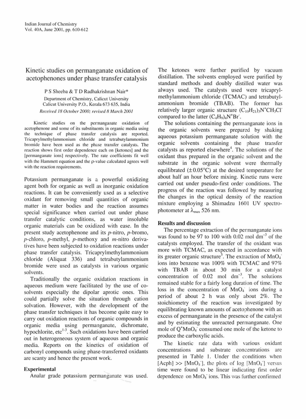 Kinetic Studies on Permanganate Oxidation of Acetophenones Under