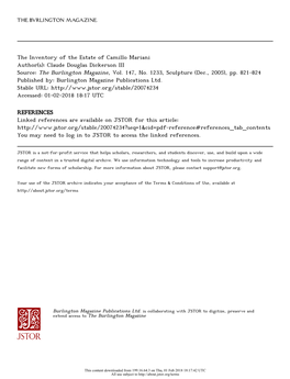 The Inventory of the Estate of Camillo Mariani Author(S): Claude Douglas Dickerson III Source: the Burlington Magazine, Vol