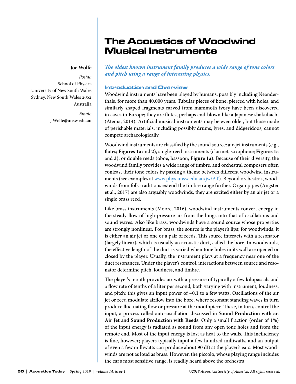 The Acoustics of Woodwind Musical Instruments