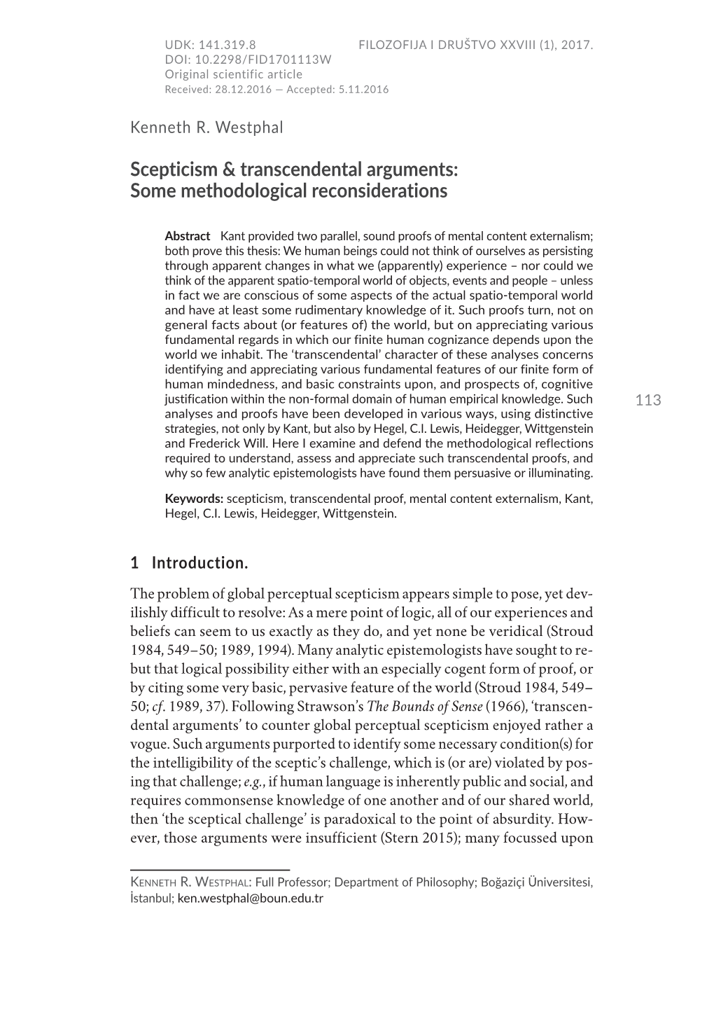 Scepticism & Transcendental Arguments: Some Methodological