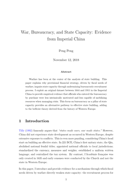 War, Bureaucracy, and State Capacity: Evidence from Imperial China