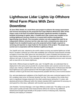 Lighthouse Lidar Lights up Offshore Wind Farm Plans with Zero Downtime
