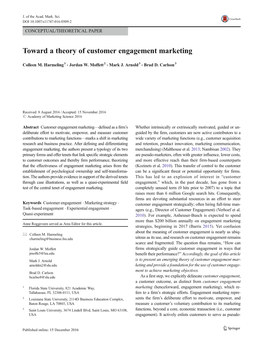 Toward a Theory of Customer Engagement Marketing