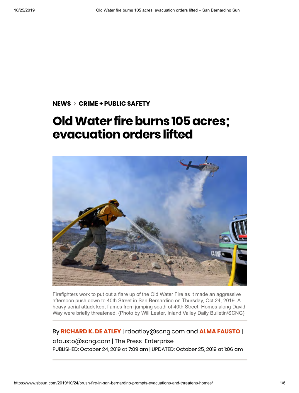 Old Water Fire Burns 105 Acres; Evacuation Orders Lifted – San ...