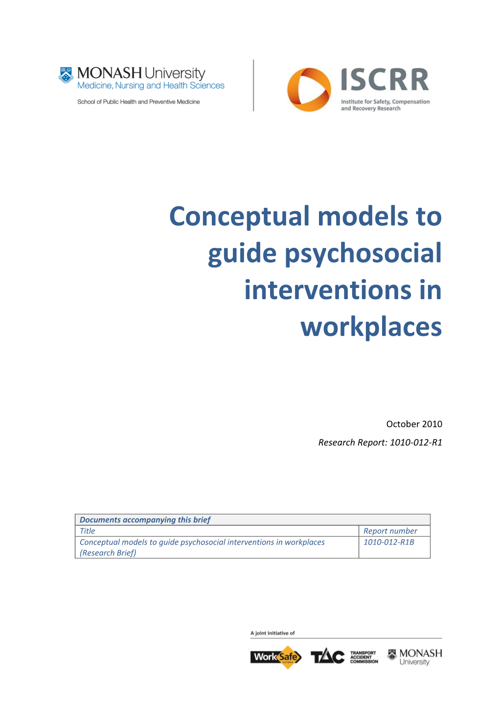 Conceptual Models to Guide Psychosocial Interventions in Workplaces