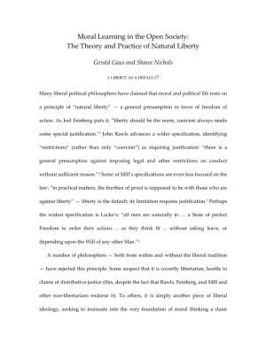 Moral Learning in the Open Society: the Theory and Practice of Natural Liberty