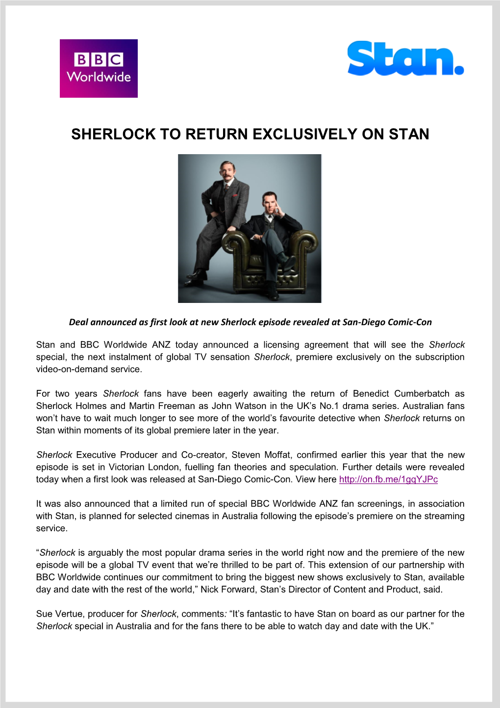 Sherlock to Return Exclusively on Stan