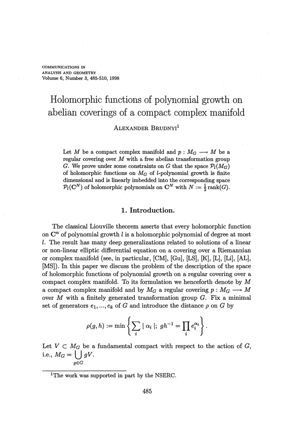 Holomorphic Functions of Polynomial Growth on Abelian Coverings of a Compact Complex Manifold