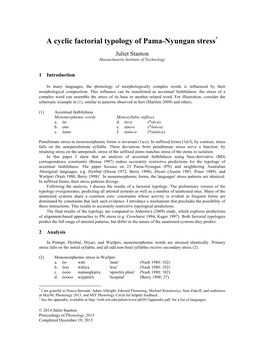 A Cyclic Factorial Typology of Pama-Nyungan Stress*