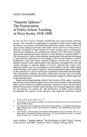 The Feminization of Public School Teaching in Nova Scotia, 1838-1880