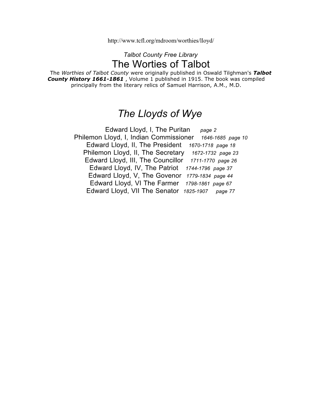 The Worties of Talbot the Lloyds of Wye