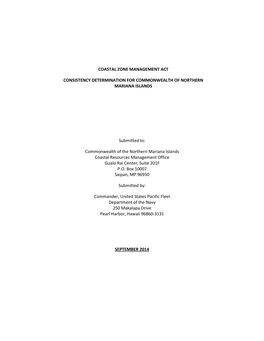 Coastal Zone Management Act Consistency Determination for the Commonwealth of the Northern Mariana Islands