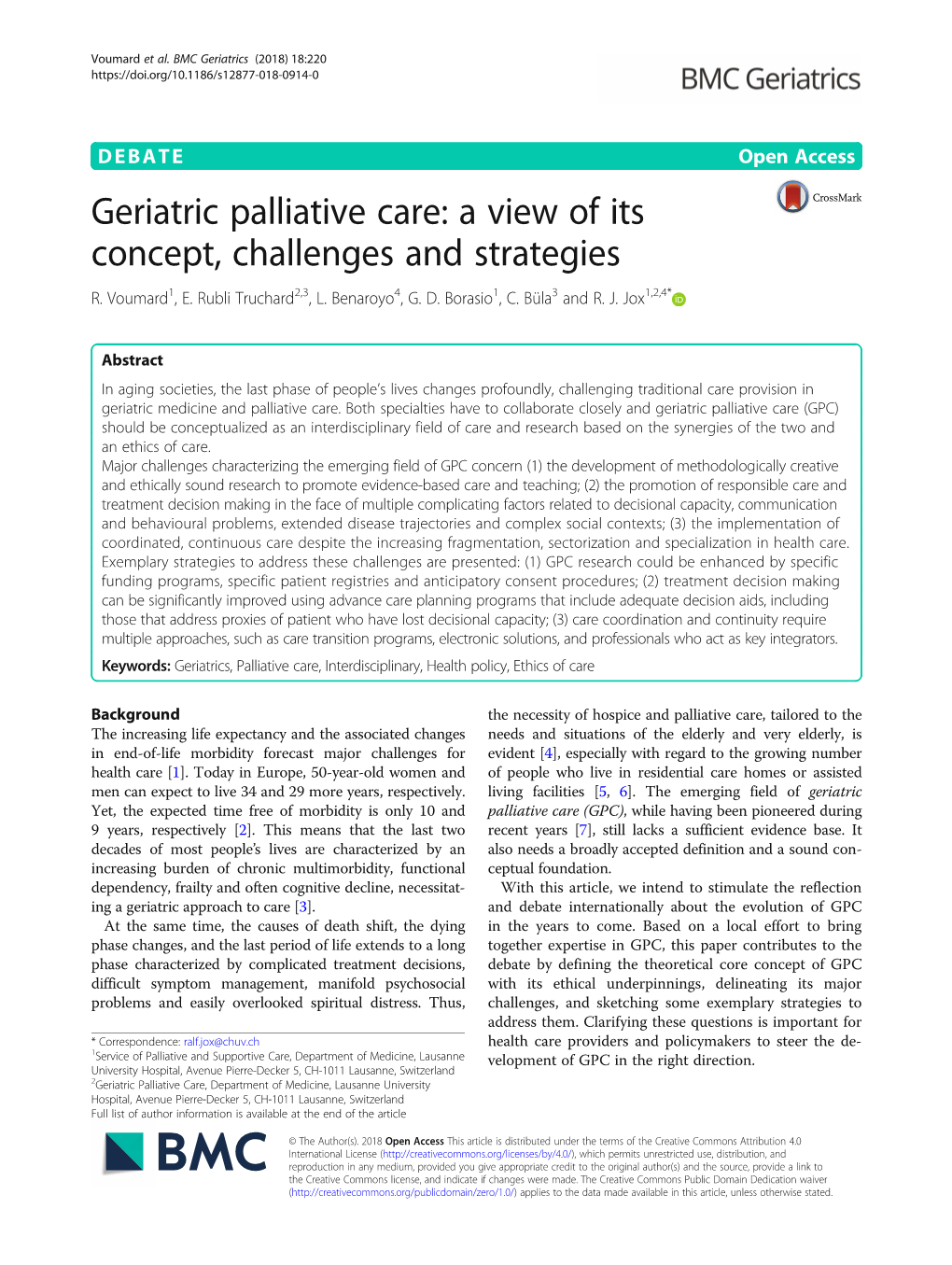 Geriatric Palliative Care: a View of Its Concept, Challenges and Strategies R