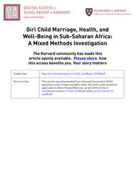 Girl Child Marriage, Health, and Well-Being in Sub-Saharan Africa: a Mixed Methods Investigation