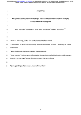 Antagonistic Plants Preferentially Target Arbuscular Mycorrhizal Fungi That Are Highly 4 Connected to Mutualistic Plants
