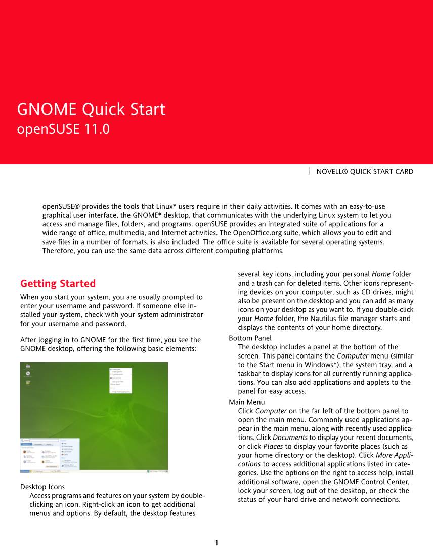 GNOME Quick Start Opensuse 11.0