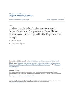 Dickey-Lincoln School Lakes Environmental Impact Statement : Supplement to Draft EIS for Transmission Lines Prepared by the Department of Energy New England Division