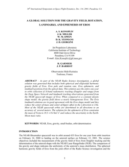 1 a Global Solution for the Gravity Field, Rotation