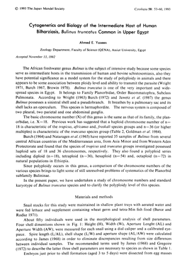 Cytogenetics and Biology of the Intermediate Host of Human Bilharziasis, Bulinus Truncatus Common in Upper Egypt