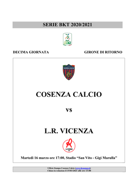 COSENZA CALCIO Vs L.R. VICENZA