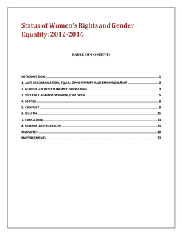 Status of Women's Rights and Gender Equality