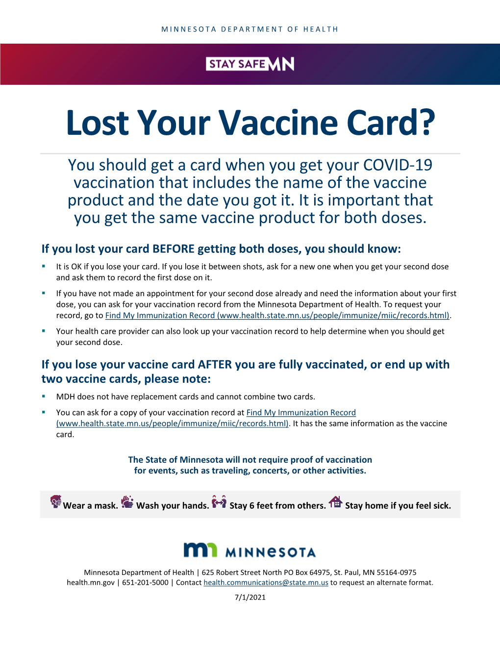 Lost Your Vaccine Card? You Should Get a Card When You Get Your COVID-19 Vaccination That Includes the Name of the Vaccine Product and the Date You Got It