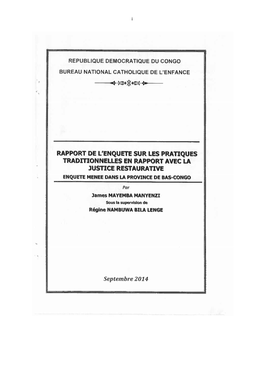 Rapport De L'enquête Sur Les Pratiques Traditionnelles En Rapport