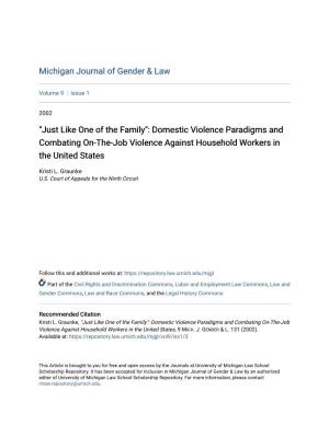Domestic Violence Paradigms and Combating On-The-Job Violence Against Household Workers in the United States